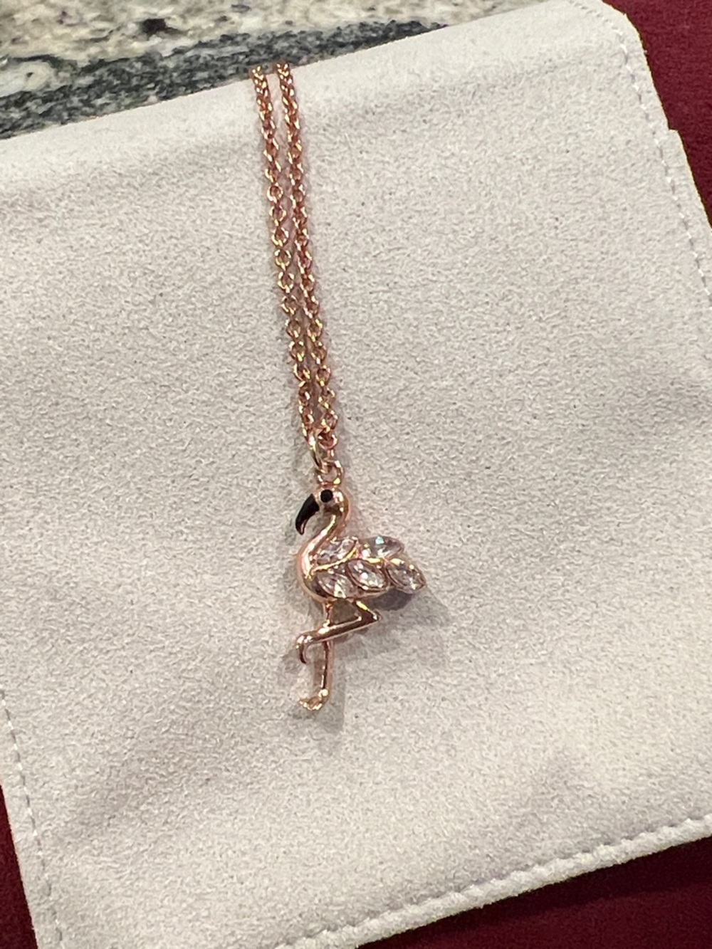 Rose Gold Color Flamingo Pendant Necklace with Crystal Accents